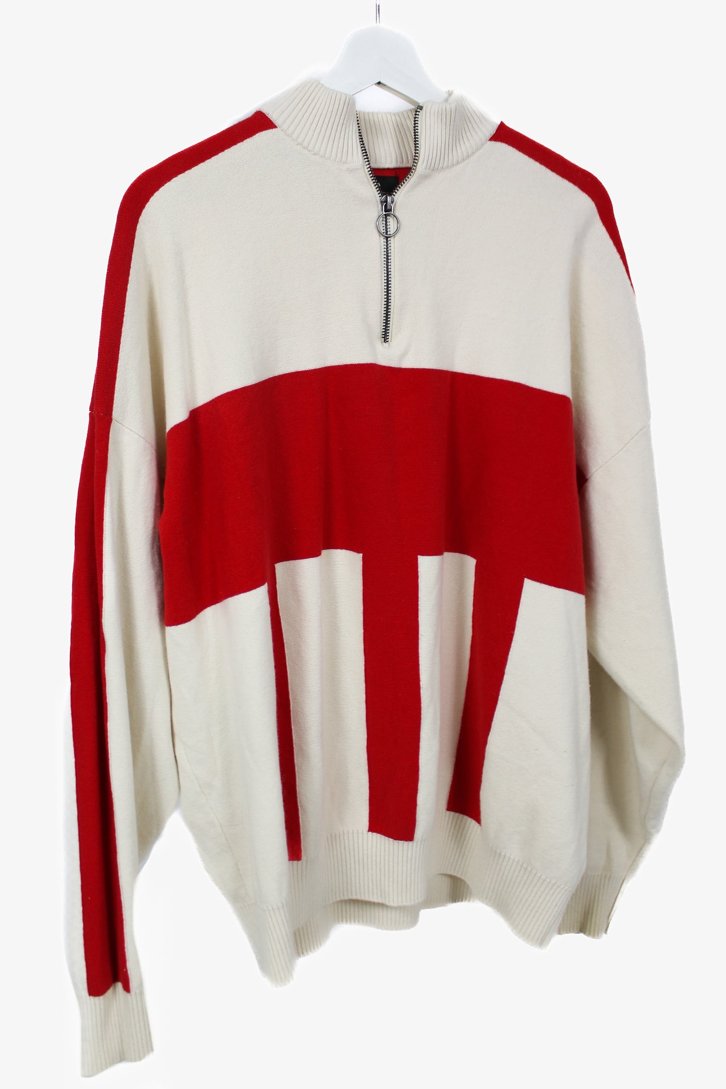 Cream and Red Quarter Zip Sweater