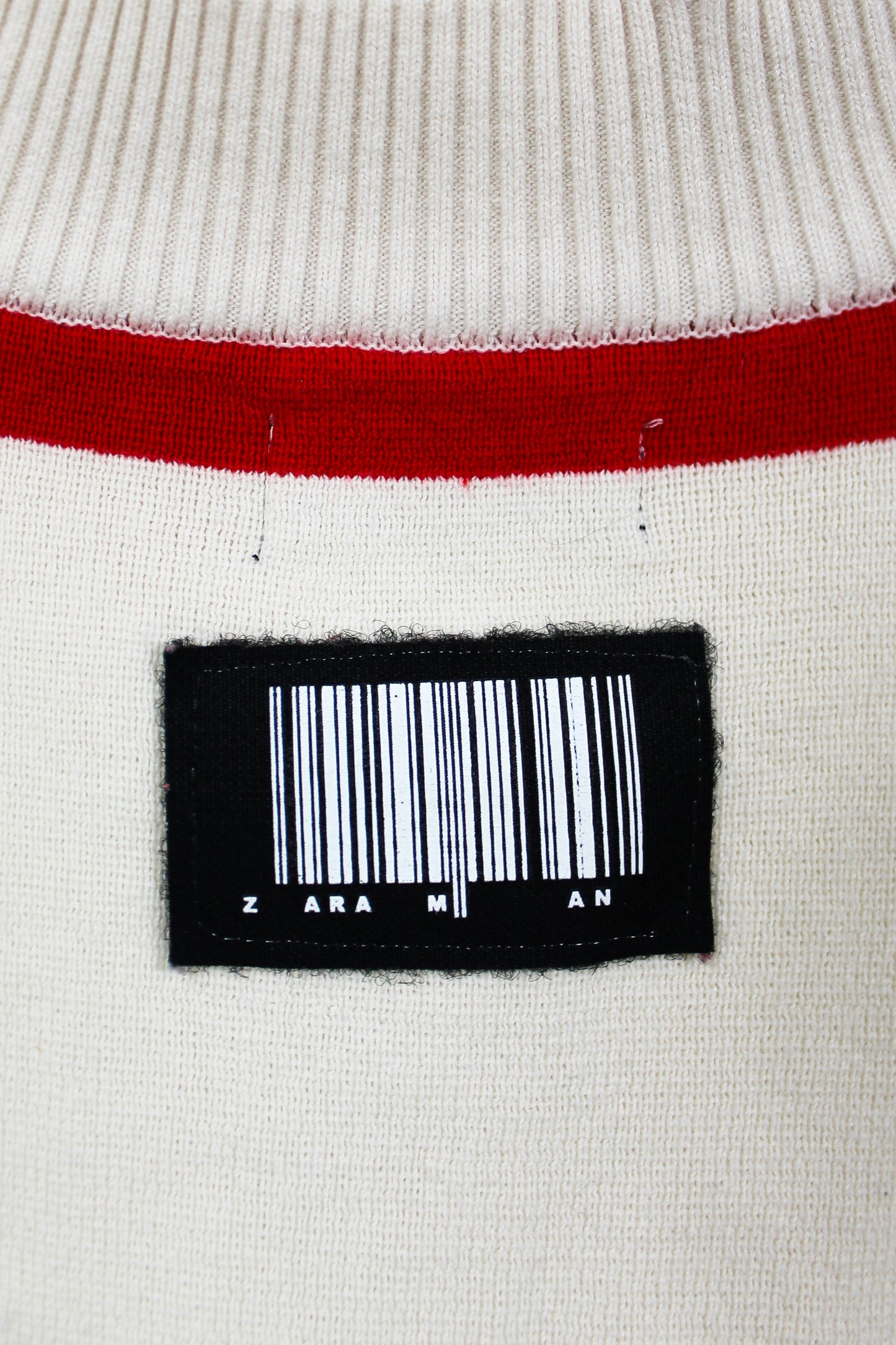 Cream and Red Quarter Zip Sweater