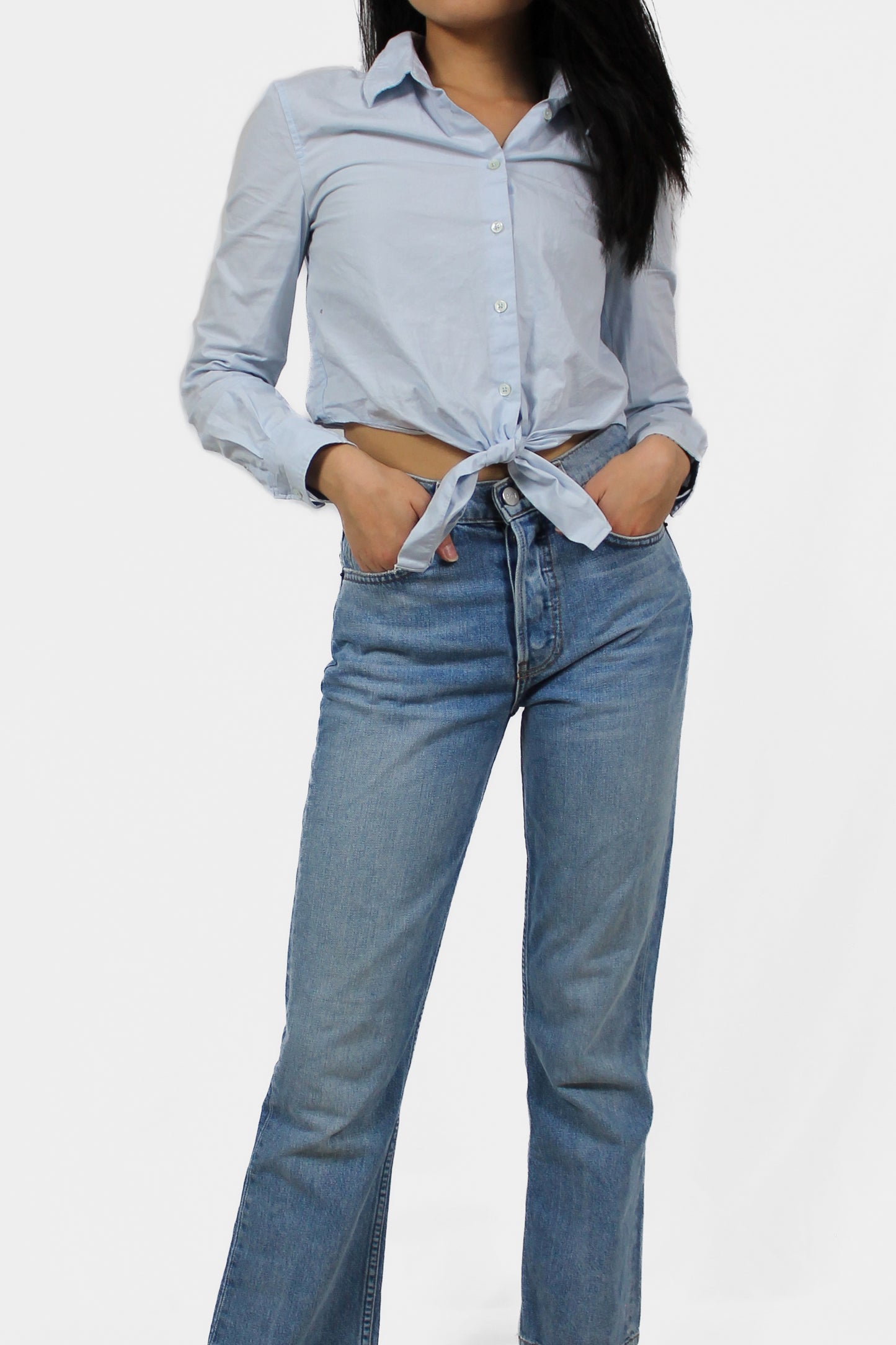 Light Blue Cropped Button Down