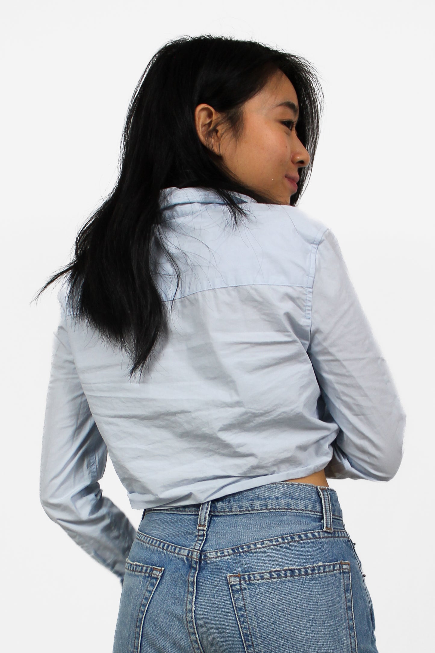 Light Blue Cropped Button Down