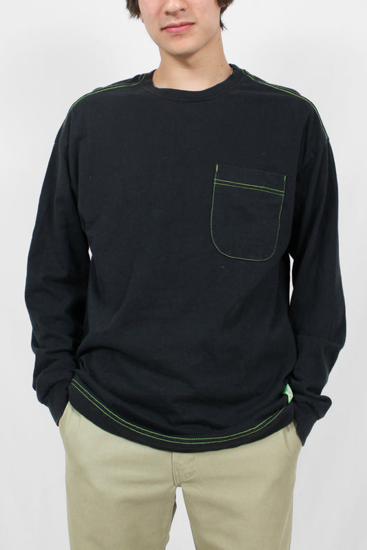 Black Long Sleeve with Green Stitching