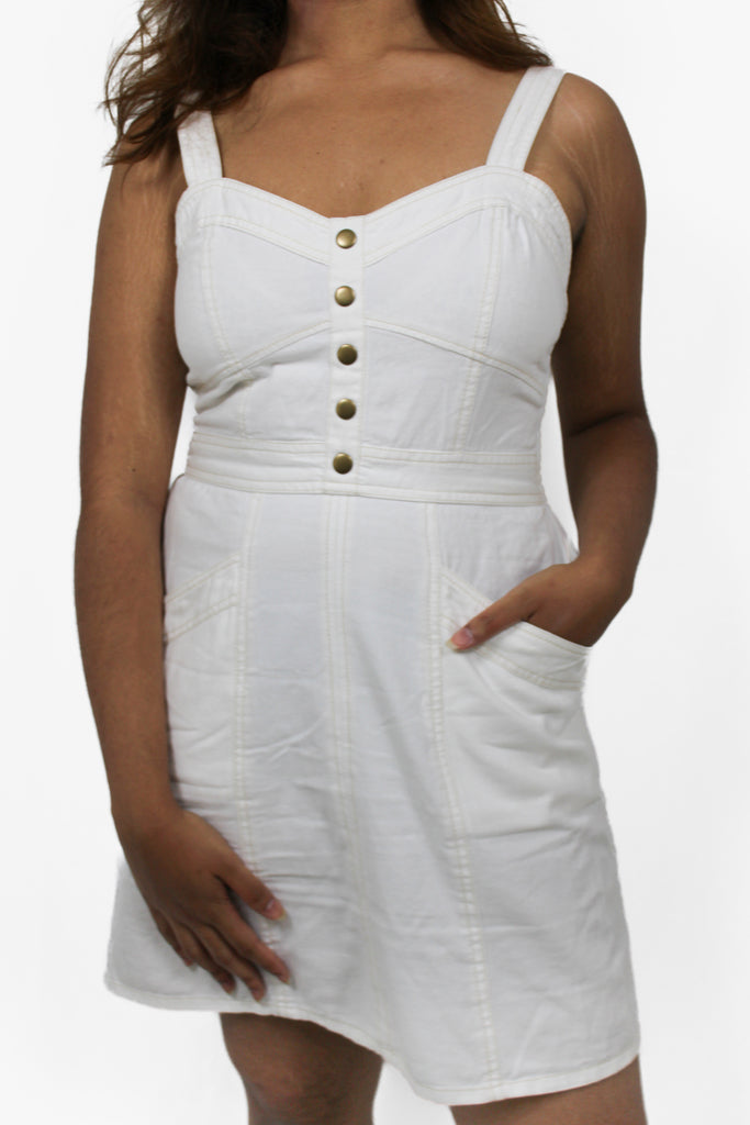 White Denim Dress With Pockets